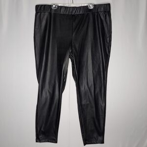 Ava Viv Faux‎ Leather Pants 3X Women Black Pull-on Elastic Waist Stretch Skinny
